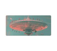 Retro Flying Saucer Desk Mat with Stitched Edges, Rubber Mouse Mat for Keyboard Mats Non-Slip Waterproof Desk Pad Office Supplies Large Gaming Mouse Pad for Home Work