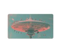 Retro Flying Saucer Desk Mat with Stitched Edges, Rubber Mouse Mat for Keyboard Mats Non-Slip Waterproof Desk Pad Office Supplies Large Gaming Mouse Pad for Home Work