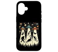 Retro Flying Saucers UFO Abduction with Bigfoot and Cryptids Case for iPhone 16