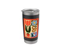 Retro Folk Art Flowers Snake Bird Strawberry Pattern Stainless Steel Insulated Tumbler