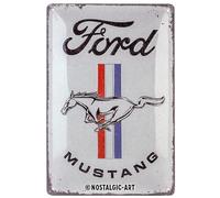Retro Ford Mustang Tin Sign - 20 x 30cm - Nostalgic Horse & Stripes Logo Decor