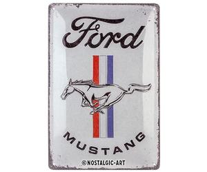 Retro Ford Mustang Tin Sign - 20 x 30cm - Nostalgic Horse & Stripes Logo Decor
