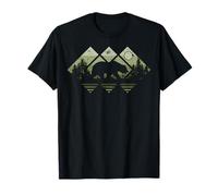 Retro Forest Bear Trees Nature Geometric square Minimalism T-Shirt