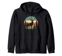 Retro Forest Deer Outdoors Nature Women Men Vintage Graphic Zip Hoodie