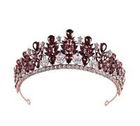Retro Forest Wine Red Crystal Diadem Leaf Tiaras for Party Birthday Costume | Royal Queen Bridal Crown Luxury Wedding Dress Hair Costume Accessories