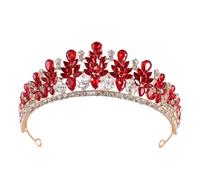 Retro Forest Wine Red Crystal Diadem Leaf Tiaras For Women | Royal Queen Bridal Crown Luxury Wedding Dress Hair Costume Accessories