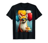 Retro Fox Birthday Party Balloons & Cake Pixel Animal T-Shirt