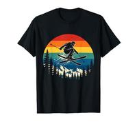 Retro Freestyle Ski Jump Mountain Sunset Winter Sports Value Graphic T-Shirt
