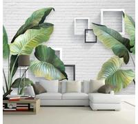 Retro Fresh Banana Leaves Brick Wall Square 3D Wallpaper Easy Install Feature Office Living Room Sofa Bedroom TV Background Wall Decoration-400cm×280cm