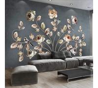 Retro Fresh Beautiful Flowers and Birds 3D Wallpaper Premium Textured Silk Study Dining Living Room Bedroom Sofa TV Wall Easy Install-300cm×210cm