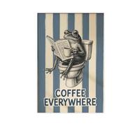 Retro Frog Bathroom Print_ Funny Coffee Lover Canvas Poster Wall Art Decor Print Picture Paintings for Living Room Bedroom Decoration 16x24inch(40x60cm)