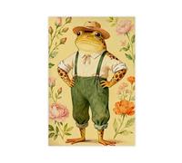 Retro Frog Gentleman Abstract Animal Portrait Botanical Print Canvas Poster Wall Art Decor Print Picture Paintings for Living Room Bedroom Decoration 24x36inch(60x90cm)