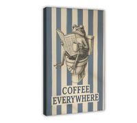 Retro Frog on Toilet Poster - Frog With Coffee Canvas Poster Wall Art Decor Print Picture Paintings for Living Room Bedroom Decoration 08x12inch(20x30cm)