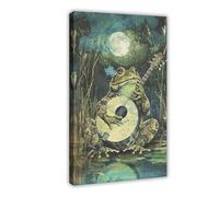 Retro Frog Playing Banjo Poster Canvas Poster Wall Art Decor Print Picture Paintings for Living Room Bedroom Decoration 12x18inch(30x45cm)