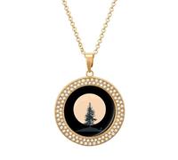 Retro Full Moon & Pine Tree Personalized Picture Pendant Necklace Customized Memorial Jewelry for Women