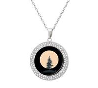 Retro Full Moon & Pine Tree Personalized Picture Pendant Necklace Customized Memorial Jewelry for Women