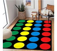 Retro Funky Polka Dot Area Rug, 180x230cm Black Carpet with Red, Yellow, Blue, Green Bright Coloured Circles, Fun Party Activity Mat Non-Slip Play Mat for Bedroom Lounge, Modern Geometric Carpet