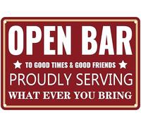 Retro funny bar sign - aluminum wall decor for home pub & garage man cave, indoor/outdoor use with pre-drill holes【proudly serving whatever you bring】 8×12 INCH