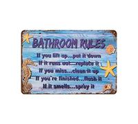 Retro Funny Bathroom Rules Metal Tin Sign Seahorse and Seashell, Enjoy a Unique Style, Beach Theme Tin Picture Frame, Candle Holders Add a Chic Touch to Your Living Room and Bedroom 5.5x8 inhces
