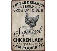 Retro Funny Chicken Tin Sign,Vintage Chicken Coop Metal Poster,Farm Wall Art Decor for Rural Outdoor Home Fence Kitchen Bedroom,Gifts 8×12 Inches (Super Chicken Lady)