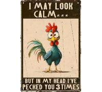Retro Funny Chicken Tin Sign, Vintage Room Metal Sign,Wall Aesthetics and Decor for Rustic Farmhouse Rooster Kitchen Bar Pub Club Cafe Living Room Restaurant Shop Office 8x12 Inches (I AM LAZY)