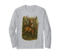 Retro Funny Hunter Deer Faded Nature Vintage Forest 90s Cute Long Sleeve T-Shirt