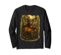 Retro Funny Hunter Deer Faded Nature Vintage Forest 90s Cute Long Sleeve T-Shirt