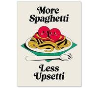 Retro Funny Kitchen Food Wall Art Trendy Cute Pasta Poster More Spaghetti Less Upsetti Quote Canvas Prints Vintage Aesthetic Wall Decor for Living Room Restaurant 12x16 inch Unframed