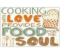 Retro Funny Metal Sheet Signs Cooking with love provides food for the soul, Wall Decoration, 6x8 Inch