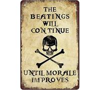 Retro Funny Metal Sign Sheet Signs Tin Sign,The Beatings Will Continue Until Morale Improves,Pirates Skull,for Outdoor&Indoor Home Wall Decoration,size:8x12