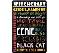 Retro Funny Metal Tin Sign - Art Print Poster, Witchcraft Ghoul Vampire Please Come In For A Bite, For Home Shop Bar Party Wall Decor 8x12 Inch