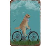 Retro Funny Metal Tin Sign Golden Retriever On Bicycle Cycling Gift Dog Bicycling Bike Wall Decor Kitchen Baking 8x12 Inch