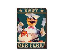 Retro Funny Swedish Chef Metal Tin Sign Vert Der Ferk Poster Vintage Metal Plaque Wall Decor Gift For Bathroom Restaurant Farm Bedroom Cafe School 12x16 Inch