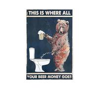 Retro Funny Washroom Tin Sign Toilet Metal, Bear Money Goes, Humor Wall Art Decor Cute Gifts for Home Bar Restroom Man Cave Plaque 8x12 Inch