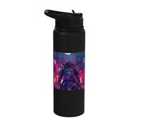 Retro Future Japanese Samurai Warrior Synthwave Stainless Steel Insulated Water Bottle