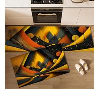 Retro Futurism Abstract Road Kitchen Rug Set 2 Piece Non Slip and Anti Fatigue Kitchens Mat, yellow Washable Mats and Rugs for kitchen,Hallway Runner Set, Dining Room40x60+40x120cm