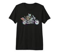 Retro Futuristic Artwork Robot Robotic Robots Cat Motorcycle Premium T-Shirt