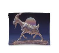 Retro Futuristic Goat Makeup Bag, Neon Animal Graphic Travel Pouch for Women, Portable Small Canvas Zipper Organizer, Gifts for Festivals and Seasonal Events, Neon, 7x9 Inch, Goat