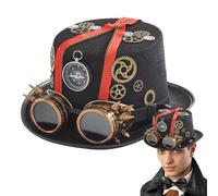 Retro Futuristic Hat - Antique Clockwork Gentleman Cap, Glasses Accessory, Dark Academic Bowlers | Medieval Alchemist Clothing to Wear in Burning Man