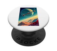 retro futuristic space landscape 1960s station ship PopSockets Adhesive PopGrip