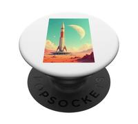 retro futuristic space landscapes, 1960s rocket launch PopSockets Adhesive PopGrip
