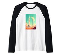 Retro Futuristic Space Landscapes, 1960s Rocket Launch Raglan Baseball Tee