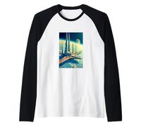 Retro Futuristic Space Landscapes Minimal Geometry Spaceship Raglan Baseball Tee