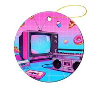 Retro Gadgets Collage Christmas Tree Ornaments Ceramic Xmas Round Pendant Keepsake Gift for Xmas Tree Winter Holiday Hanging Ornament for Women Men 2.8 Inch 1 Pcs