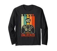 Retro Gamer Level 45 Unlocked 45th Birthday Long Sleeve T-Shirt