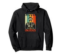 Retro Gamer Level 45 Unlocked 45th Birthday Pullover Hoodie