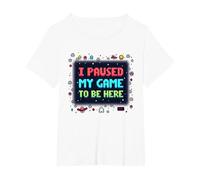 Retro Gamer Pixel Art: I Paused My Game to Be Here T-Shirt, Women's Plus, White, 3X