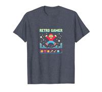 Retro Gamer: Pixel Art Nostalgia for Classic Gaming Fans T-Shirt, Men, Heather Blue, M