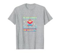 Retro Gamer: Pixel Art Nostalgia for Classic Gaming Fans T-Shirt, Men, Heather Grey, 4XL