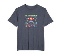 Retro Gamer: Pixel Art Nostalgia for Classic Gaming Fans T-Shirt, Men's Big and Tall, Heather Blue, 3X Tall